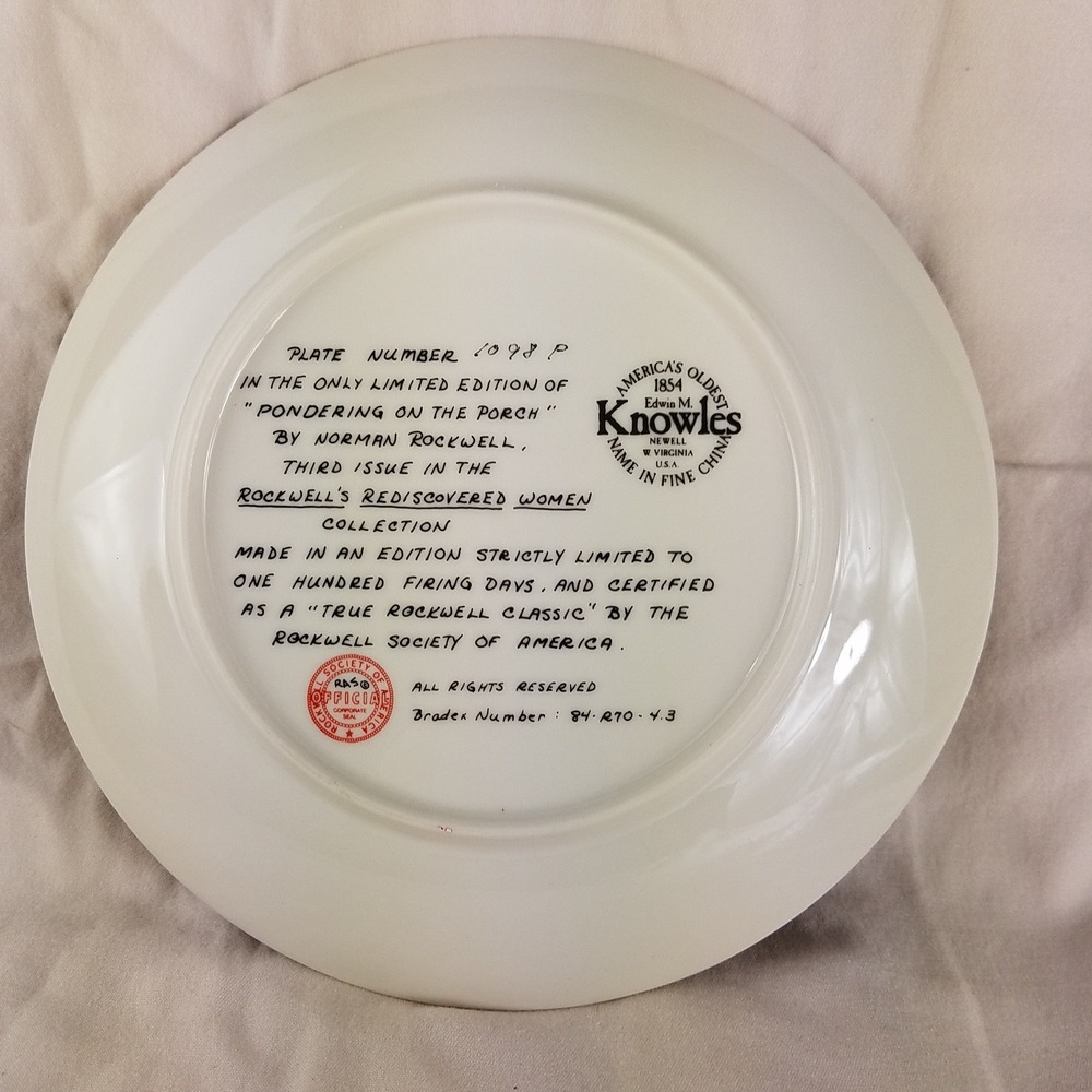 Knowles Norman Rockwell Pondering on the Porch Collector Plate 1098P 84-R70-4.3‎ - Picture 3 of 3